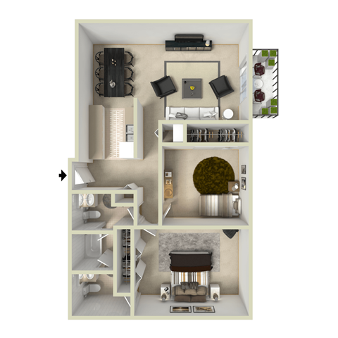 Floor plan for 2 beds, 2 baths, 923 sqft